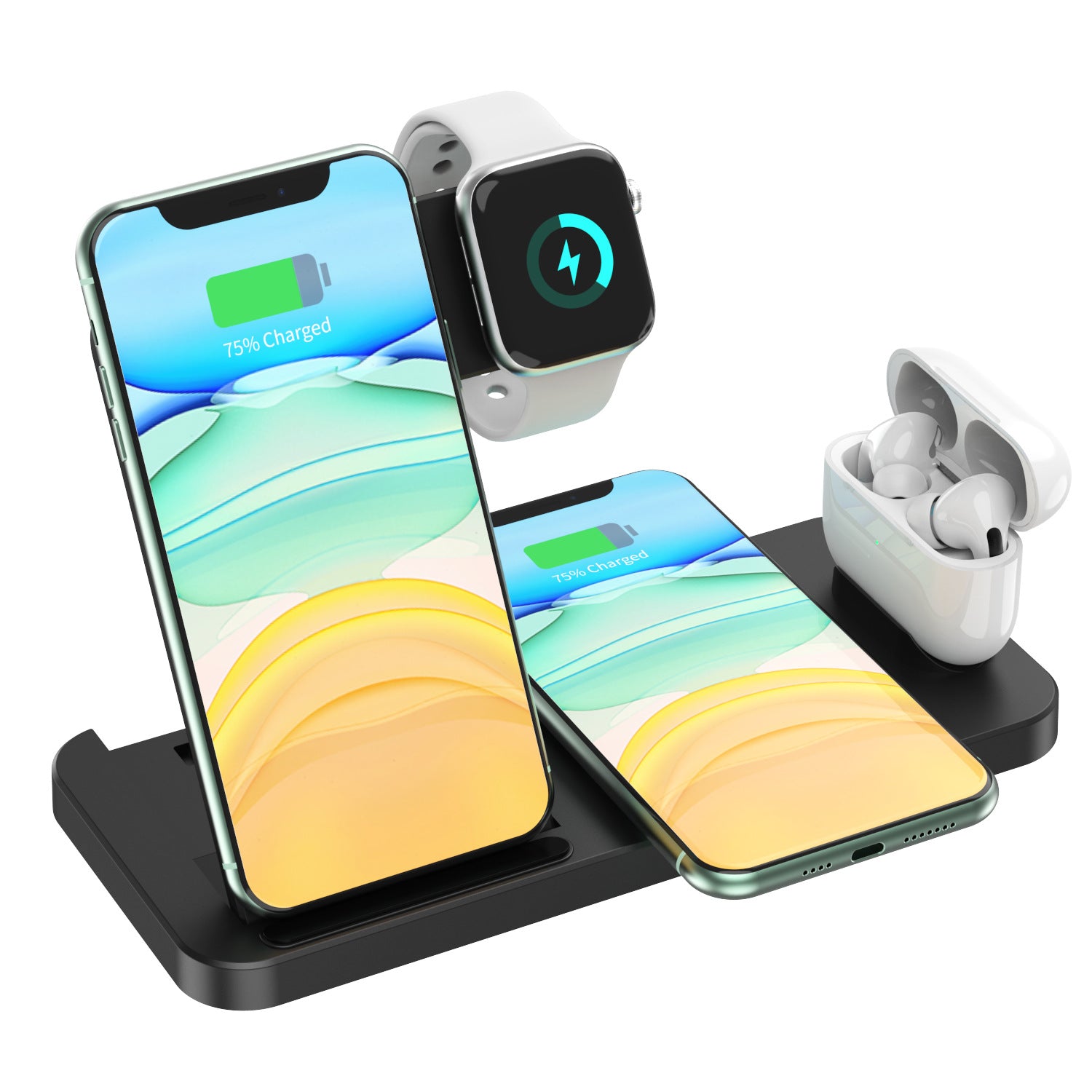 The New Four-in-one Second-generation Upgraded Wireless Charger Is Suitable For Simultaneous Wireless Charging Of Dual Mobile Phones, Earphones And Watches