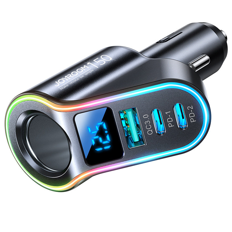 150W High-power Car Mobile Phone Charger Four-in-one Cigarette Lighter Car Charger Digital Display Car Universal Fast Charging