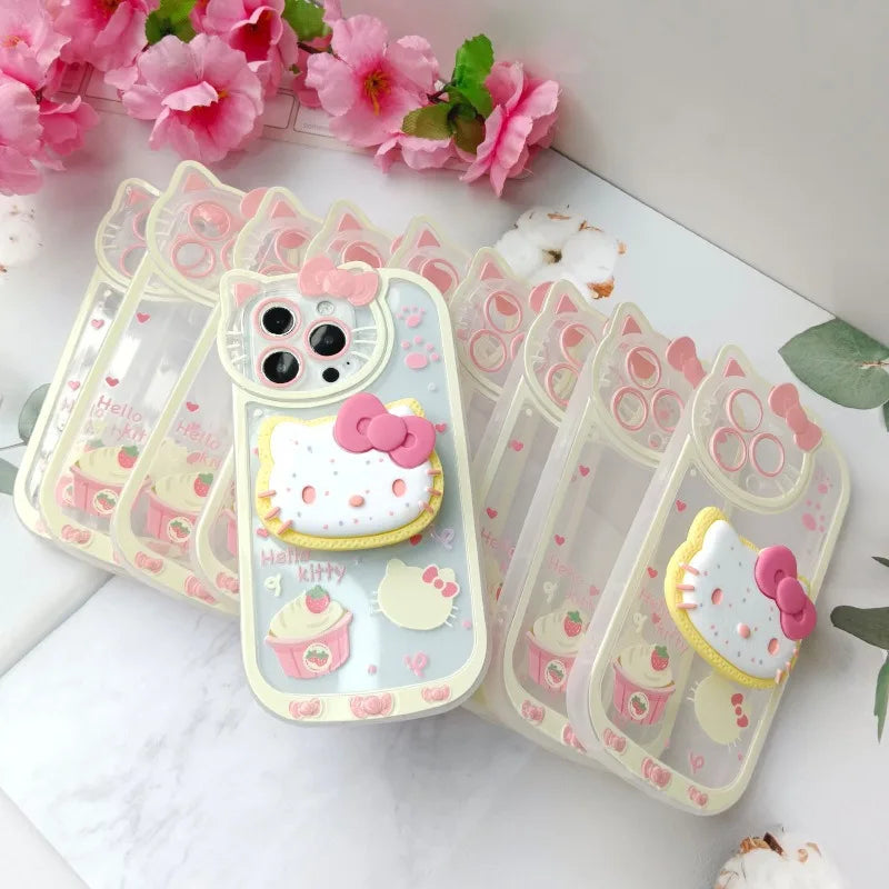 Sanrio Hello Kitty Stand Phone Cases For iPhone 16 15 14 11 13 12 Pro Max XR XS 7 8 Plus Original Shockproof Cover Y2K Case