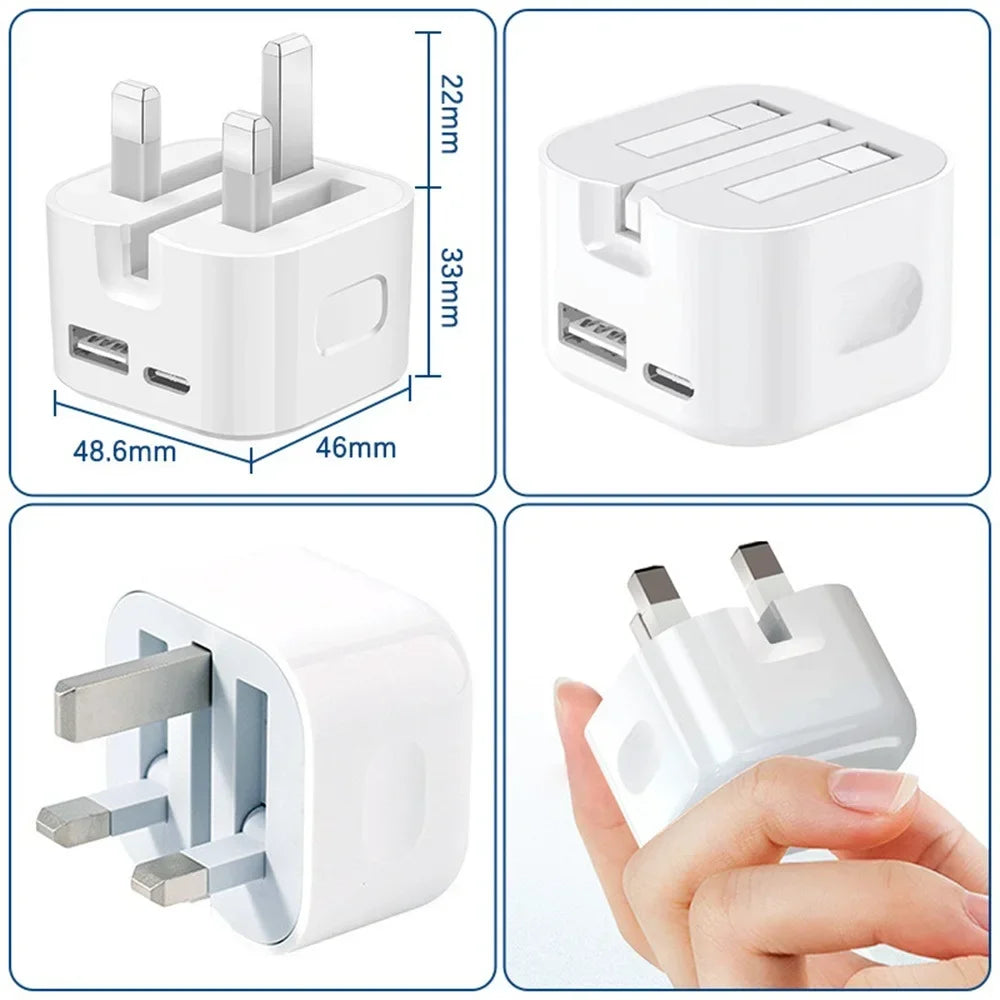 Super Fast Quick Charging Dual Ports PD A+C 20W 35W UK GB AC Home Travel USB C Charger For IPhone 13 14 15 Samsung Xiaomi phone