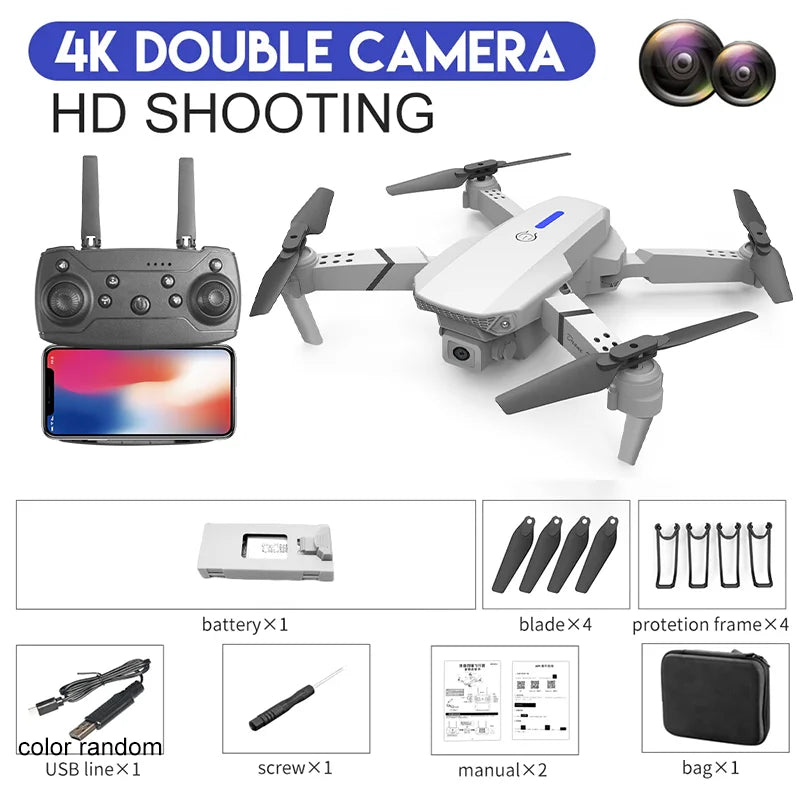 2024 E88Pro RC Drone 4K Professinal With 1080P Wide Angle HD Camera Foldable Helicopter WIFI FPV Height Hold Gift Toy