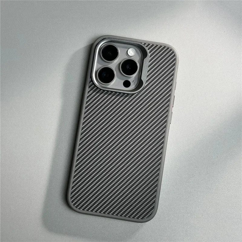 Luxury Carbon Fiber Texture Simple Phone Case For IPhone 12 13 14 15 16 Pro Max Soft Rubber Frame Cover For IPhone 16 15 ProMax