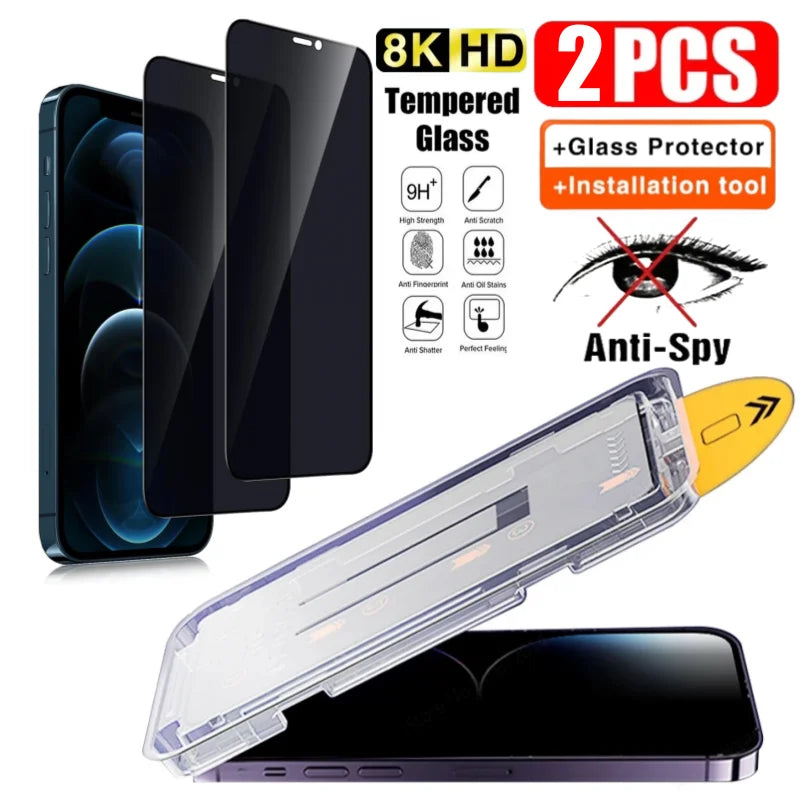 2Pcs Privacy Tempered Glass Screen Protector for IPhone 15 14 13 12 11 16 Pro Max Plus Anti-Spy Dust free Installation Protector