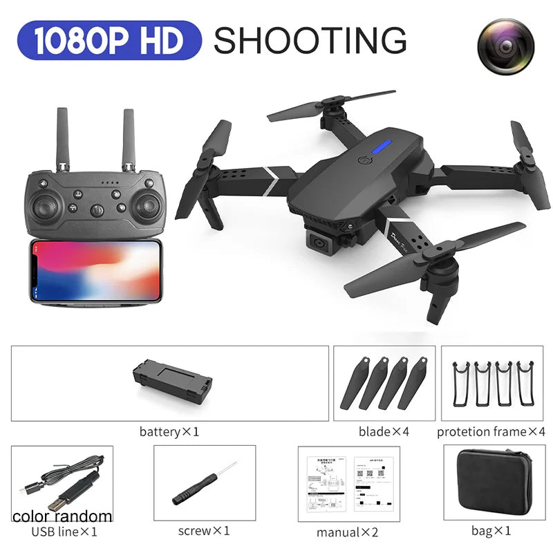 2024 E88Pro RC Drone 4K Professinal With 1080P Wide Angle HD Camera Foldable Helicopter WIFI FPV Height Hold Gift Toy