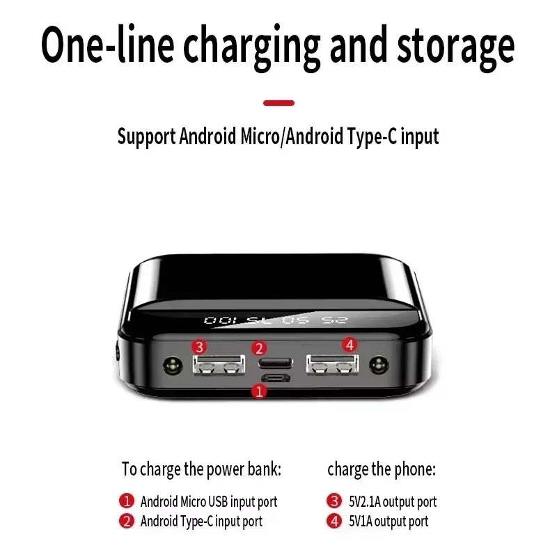 30000mah Large Capacity Mini Power Bank Super Fast Charge Built-in Cable Portable External Battery For Samsung iPhone 2025