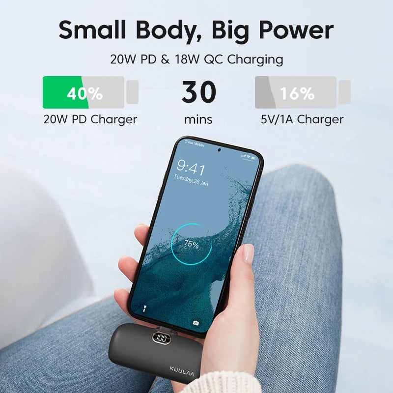 KUULAA Mini Power Bank 5000mAh PowerBank Fast Charging Portable Charger For iPhone 16 15 14 Xiaomi Samsung poco External Battery