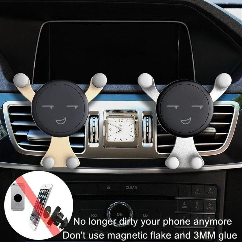 Gravity Car Phone Holder Air Vent Clip Smile Face Mount Mobile Cell Stand GPS Stand Support For iPhone 12 Pro Max Xiaomi Samsung