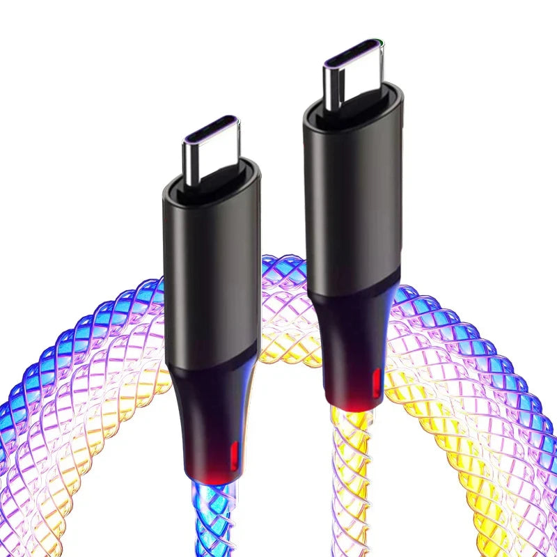 6A Fast Charging RGB Breathing Luminous Gradient Light Data Cable 66W TYPE-C Charger For iPhone 15 Pro Huawei Samsung Data Cable