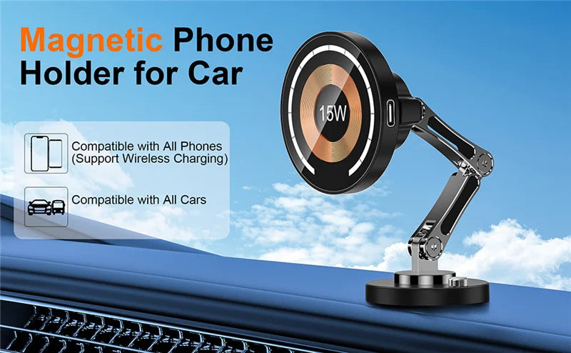 Magnetic Car Wireless Charger Stand Magnet Car Mount Fast Charging Station Phone Holder Bracket For iPhone 15 14 13 12 Pro Max