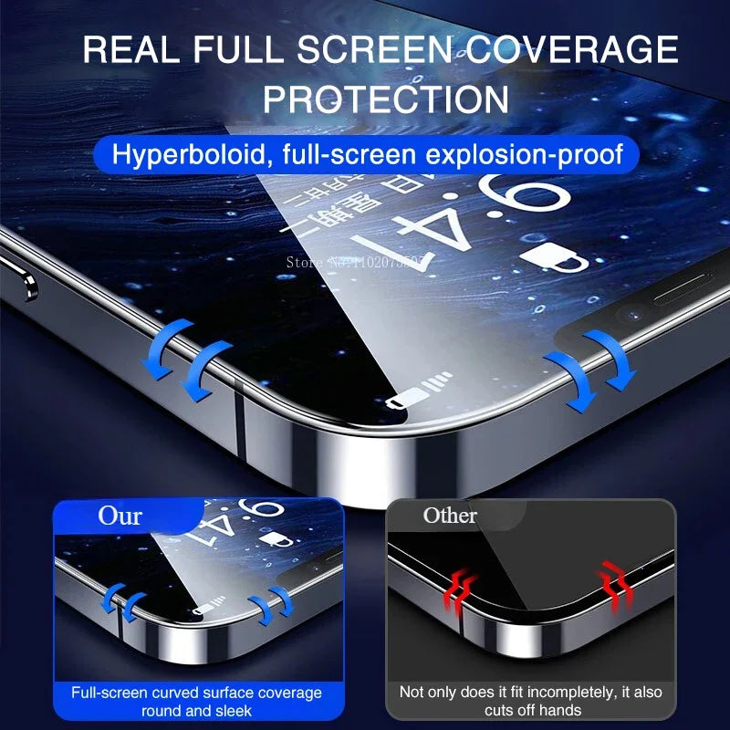 4PCS 9D Full Cover Tempered Glass For iPhone 16 11 12 13 14 15 Pro Max 16 15 Plus Screen Protector For iPhone 13 Mini XR XS MAX