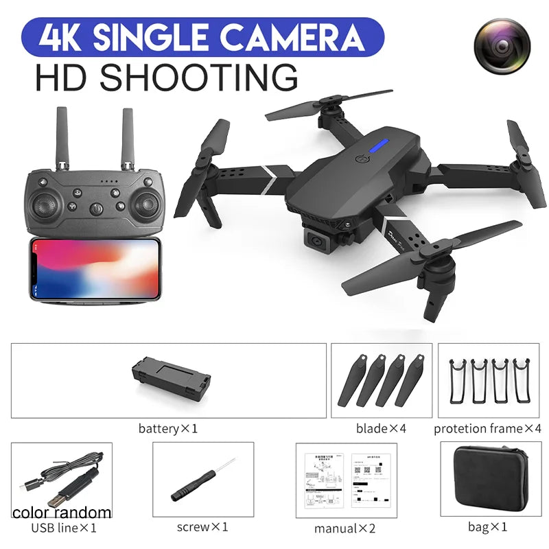 2024 E88Pro RC Drone 4K Professinal With 1080P Wide Angle HD Camera Foldable Helicopter WIFI FPV Height Hold Gift Toy