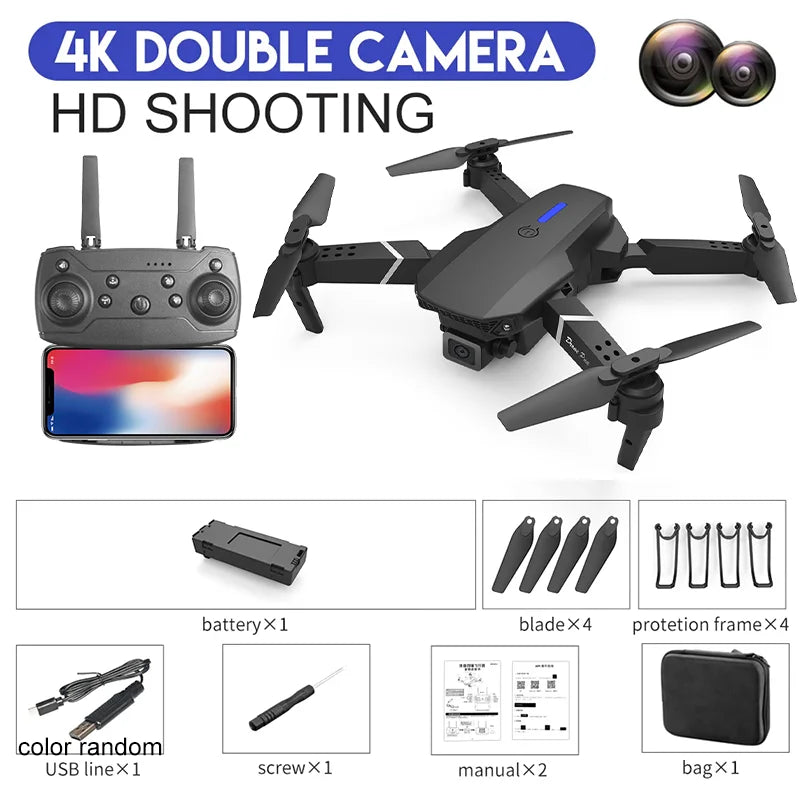 2024 E88Pro RC Drone 4K Professinal With 1080P Wide Angle HD Camera Foldable Helicopter WIFI FPV Height Hold Gift Toy