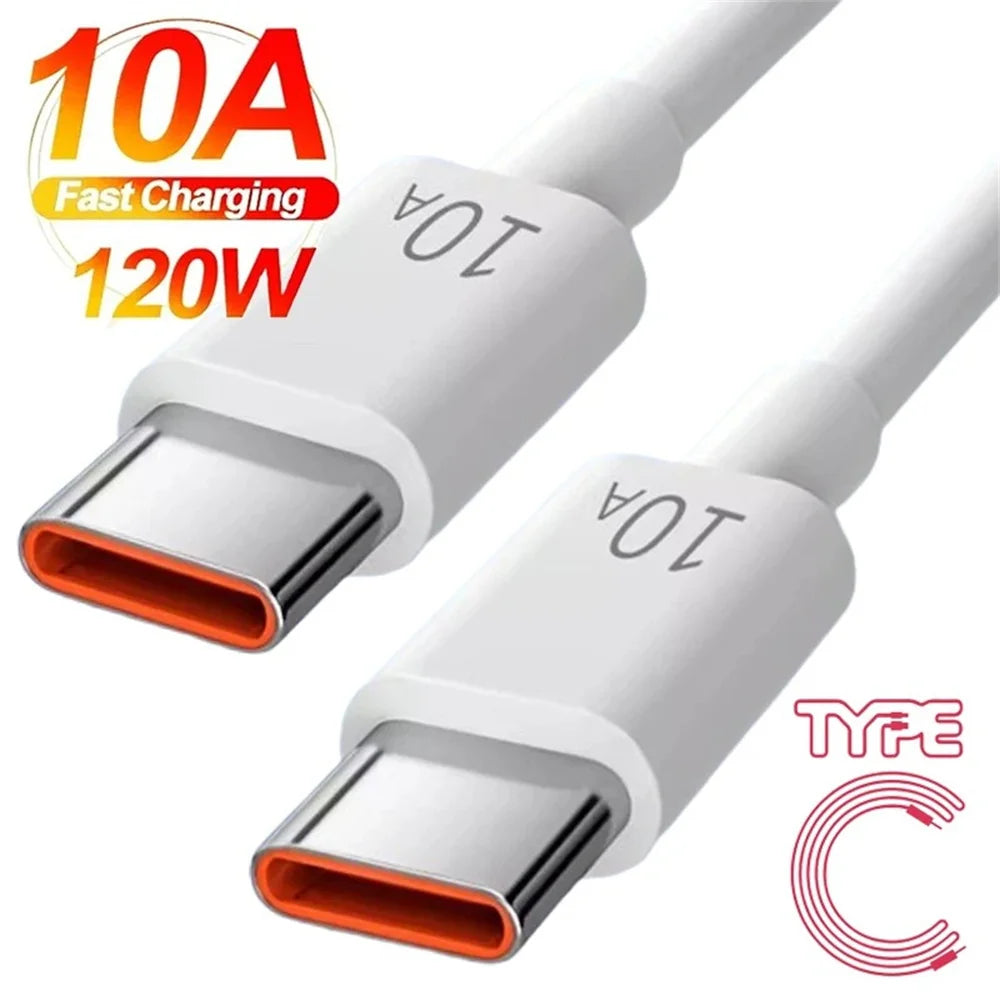 120W 10A Type C To Type C Cable Super Fast Charging Phone Charger USB C Data Wire For Samsung Xiaomi Huawei Quick Charger Cable