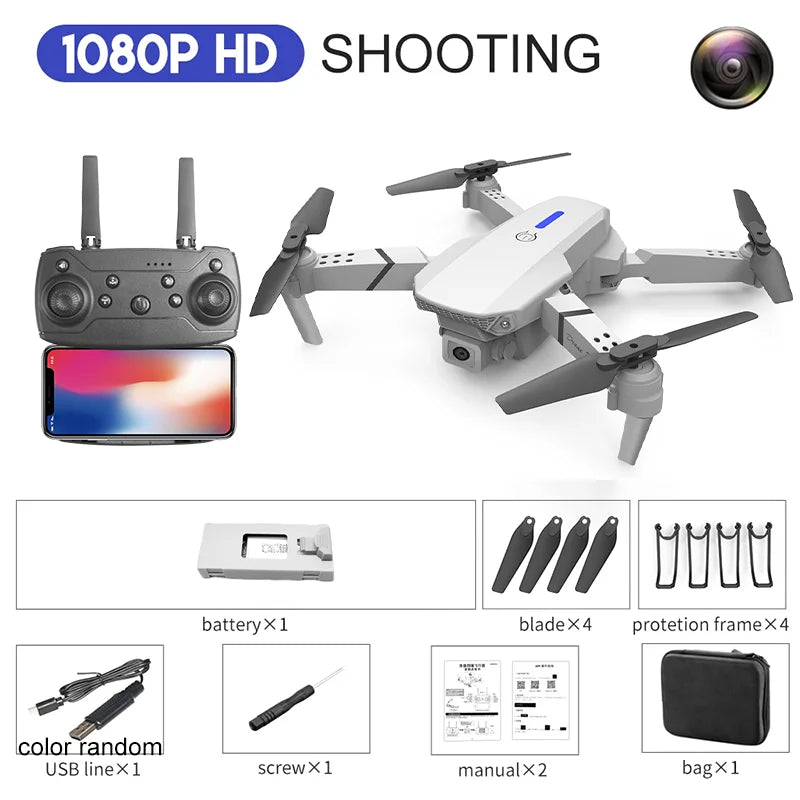 2024 E88Pro RC Drone 4K Professinal With 1080P Wide Angle HD Camera Foldable Helicopter WIFI FPV Height Hold Gift Toy