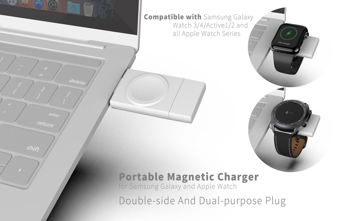 Dual interface Portable 2 in 1 Wireless Charger For Apple Watch 8 7 6 5  SE/ Samsung Galaxy Watch 5 4 3 2 fast Charging Station