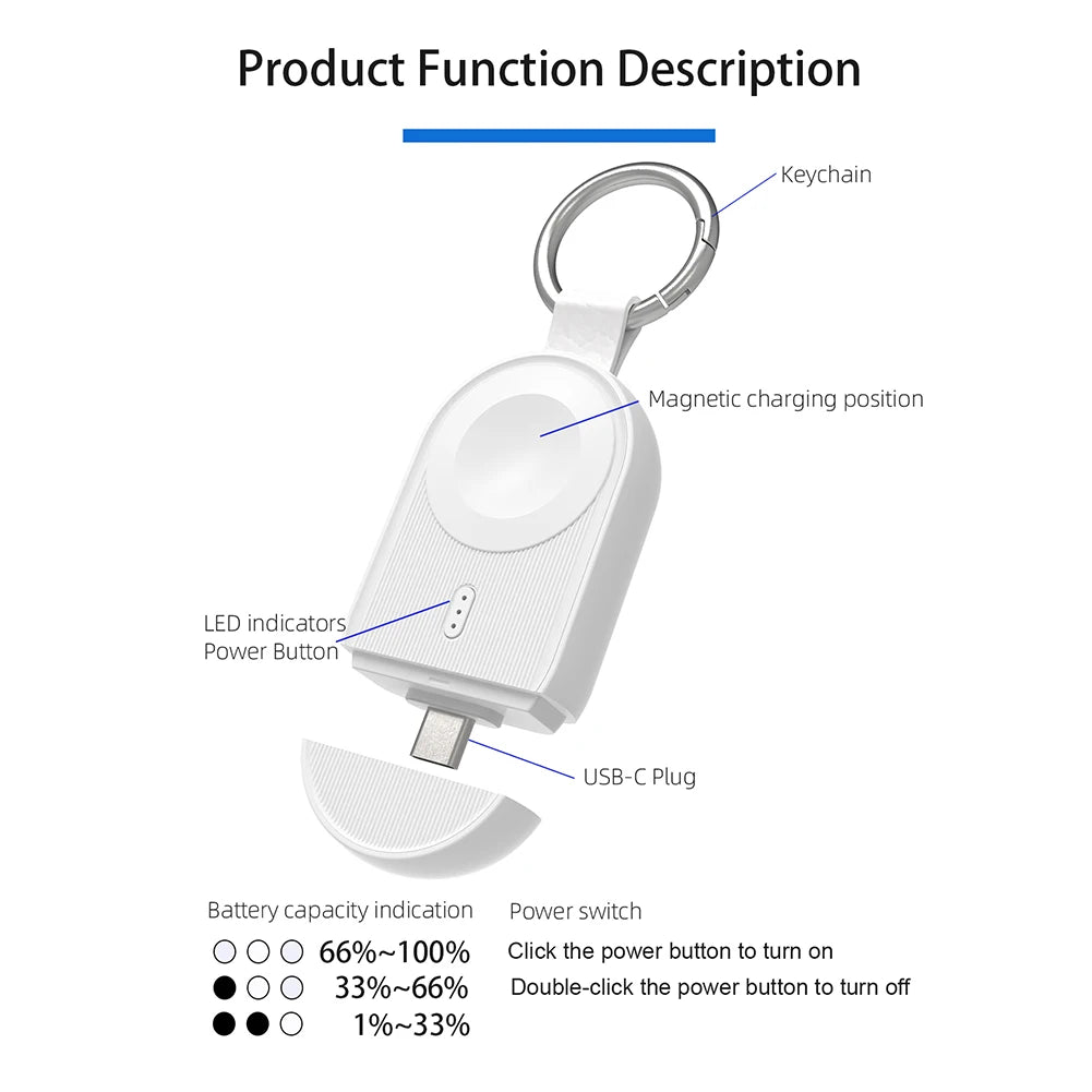 Portable Wireless Charger for IWatch with 3 LED Indicators 1200mAh Power Bank for Apple Watch Series 9 8 7 6 5 4 3 2 1 SE Ultra