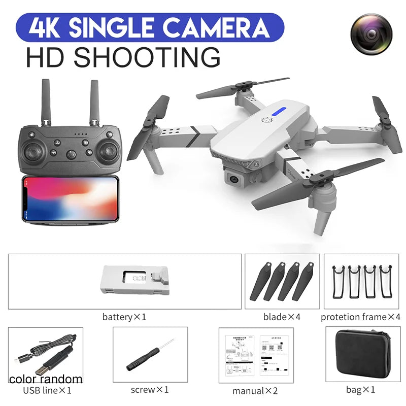 2024 E88Pro RC Drone 4K Professinal With 1080P Wide Angle HD Camera Foldable Helicopter WIFI FPV Height Hold Gift Toy