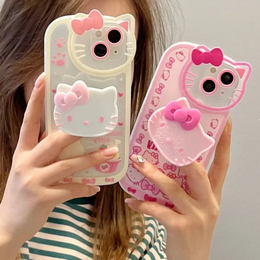 Sanrio Hello Kitty Stand Phone Cases For iPhone 16 15 14 11 13 12 Pro Max XR XS 7 8 Plus Original Shockproof Cover Y2K Case