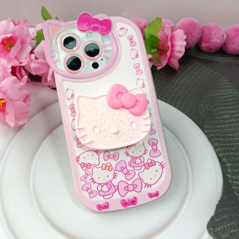 Sanrio Hello Kitty Stand Phone Cases For iPhone 16 15 14 11 13 12 Pro Max XR XS 7 8 Plus Original Shockproof Cover Y2K Case