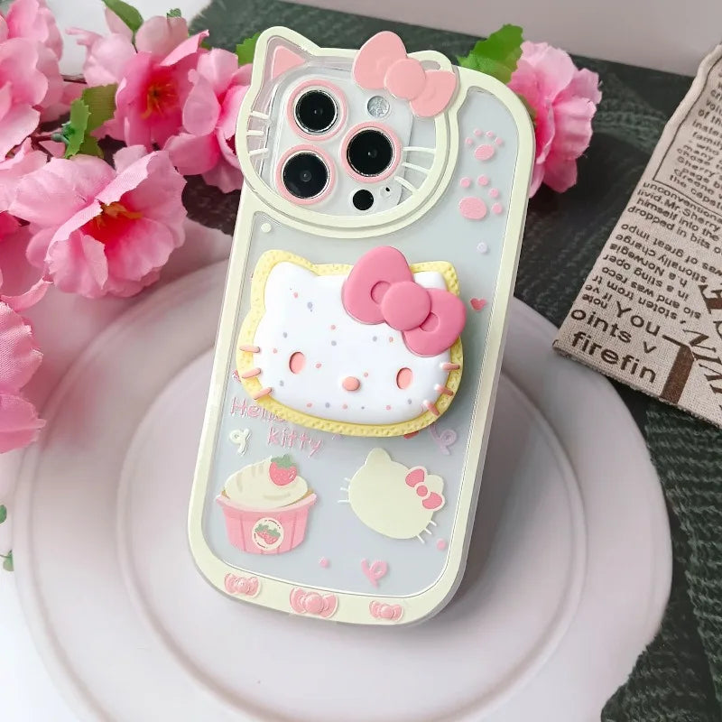 Sanrio Hello Kitty Stand Phone Cases For iPhone 16 15 14 11 13 12 Pro Max XR XS 7 8 Plus Original Shockproof Cover Y2K Case