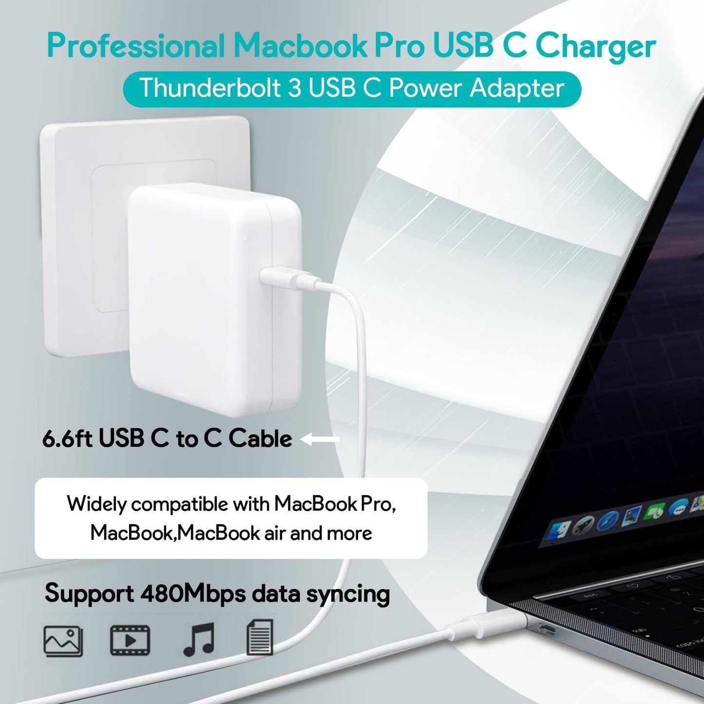 Mac Book Pro Charger - 96W USB C Charger Fast Charger for USB C Port MacBook pro &amp; MacBook Air, ipad Pro, Samsung Galaxy and All USB C Device, 6.6 ft USB C to USB C Cable Included